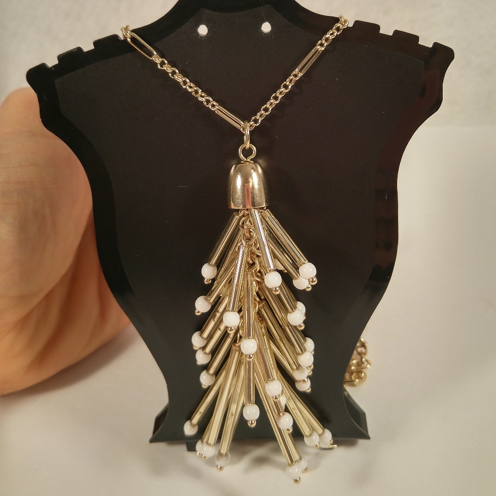 Sugarfix necklace long gold bugle bead pendant